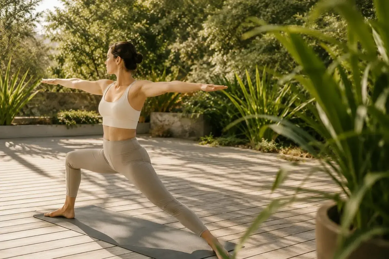 Yoga practice surrounded by greenery