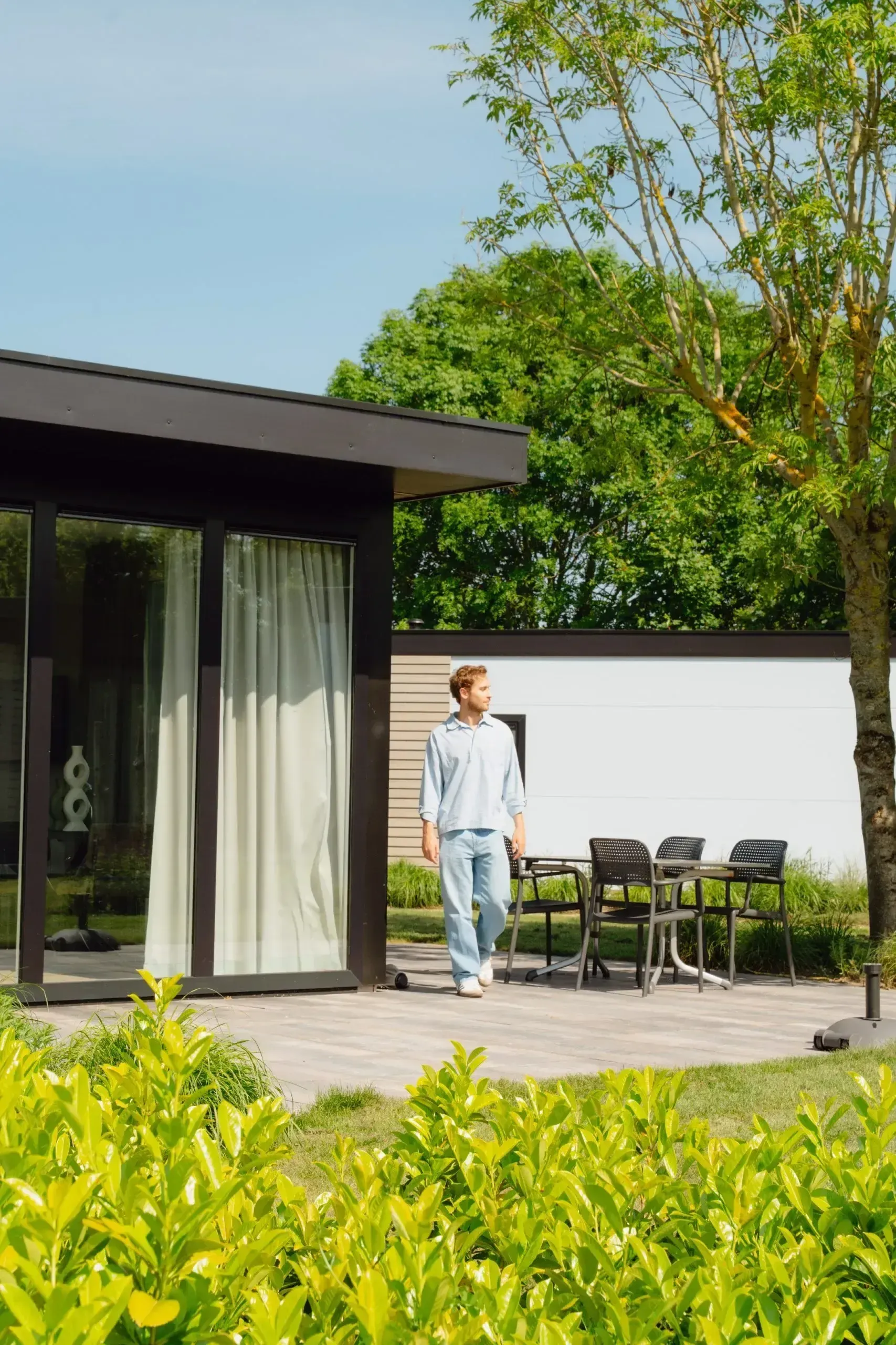 A villa terrace set for the evening