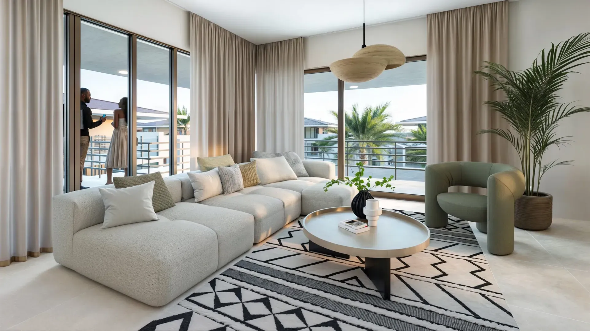 Penthouse living room opening onto the terrace, artist impression